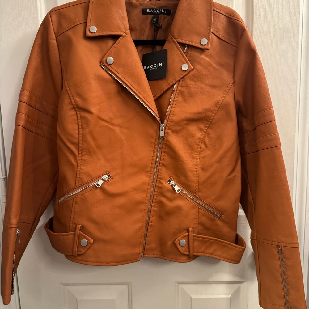 Baccini Women's Vibrant Orange Leather Jacket